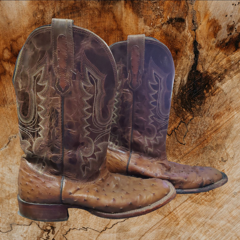 Cavenders Full Quill Ostrich and brown leather cowboy boots size 9.5 D